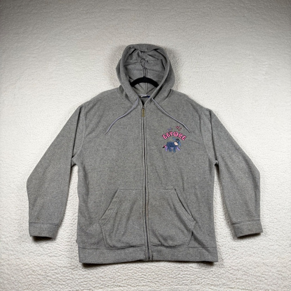 Disney Eeyore Zip Up Hoodie Woman Plus Size 2X Gray Embroidered Fleece Sweater